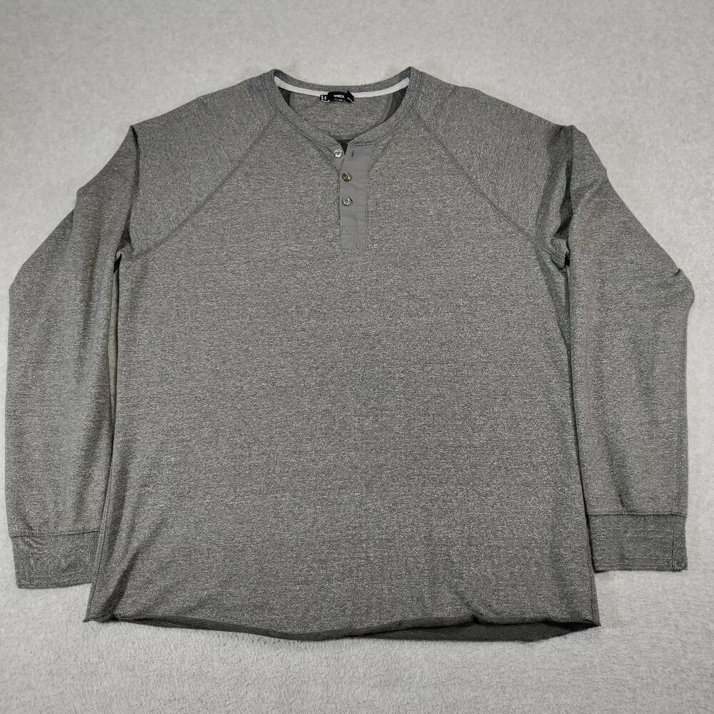 Vince Mens XL Gray Heather Long Sleeve Henley Cotton Blend